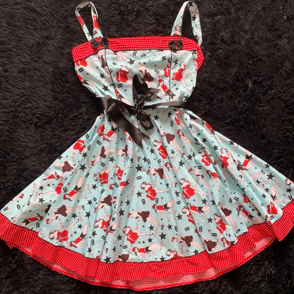 Hell Bunny Red and Blue Retro dress